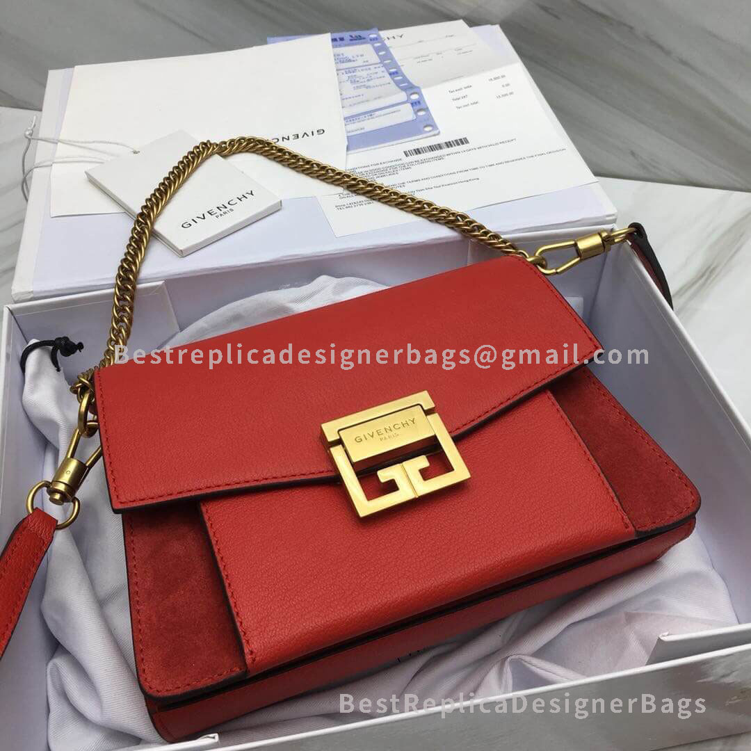 Givenchy Small GV3 Bag In Red And Dark Red Goatskin And Suede GHW 29999-1